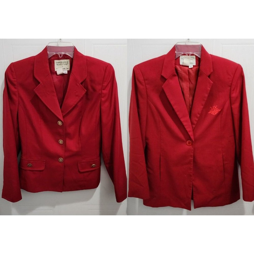 Lot of 2 Mary Kay Women's Button Up Blazer Jackets Red Embroidered Size 2/2P